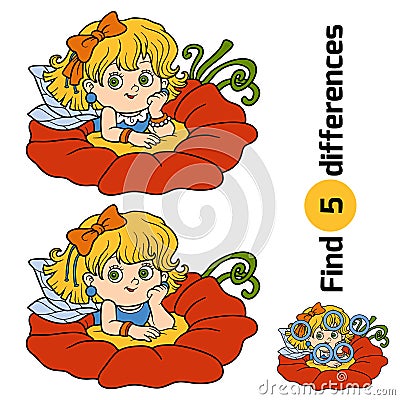 Find differences, game for children: little fairy Vector Illustration