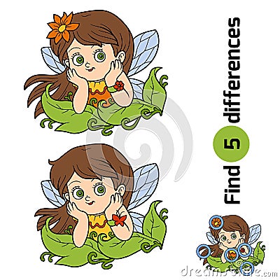 Find differences, game for children: little fairy Vector Illustration