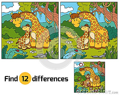 Find differences, game for children (two giraffes) Vector Illustration