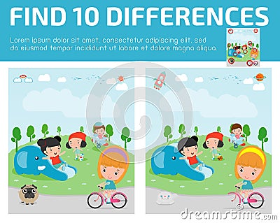 Find differences,Game for kids ,find differences,Brain games, children game, Educational Game for Preschool Children, Vector Illus Vector Illustration