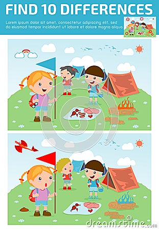 Find differences,Game for kids ,find differences,Brain games, children game, Vector Illustration