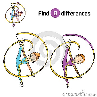 Find differences, The gymnast with a ribbon Vector Illustration