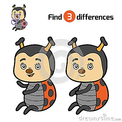 Find differences, Ladybug Vector Illustration