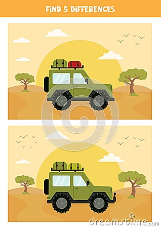 Find 5 differences between the pictures. Safari landscape. Vector Illustration