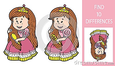 Find differences princess game. Vector Illustration