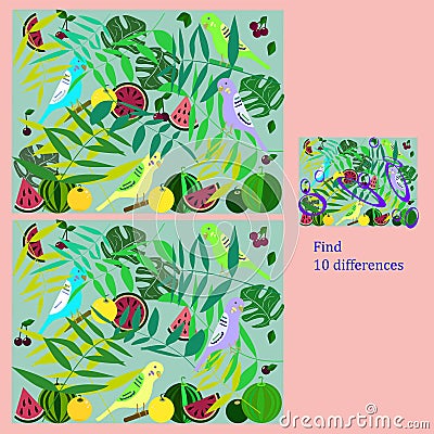 find 10 differences rebus for children under 6 years old, presented by seasons of the year Vector Illustration