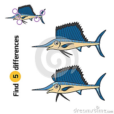 Find differences, Sailfish Vector Illustration