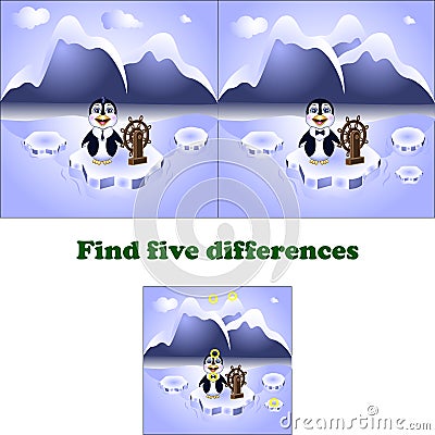 Vector illustration find five differences penguin Vector Illustration
