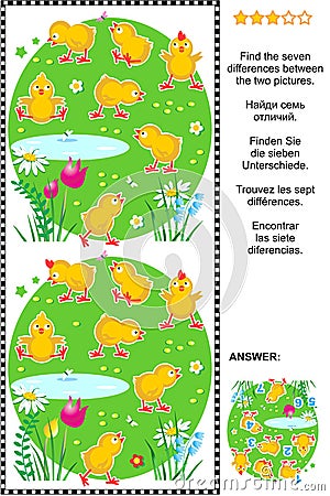 Find the differences visual puzzle - chicks Vector Illustration