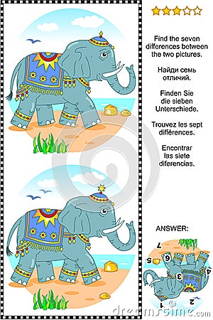 Find the differences visual puzzle with elephant Vector Illustration