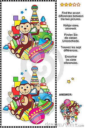Find the differences visual puzzle - retro toys Vector Illustration