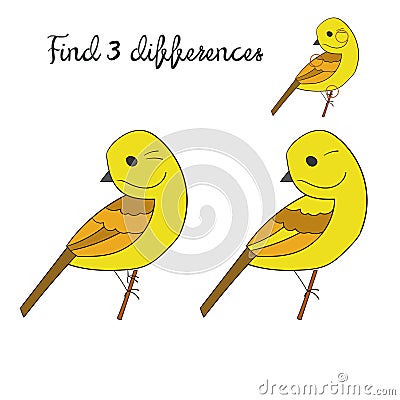 Find differences yellowhammer bird Vector Illustration