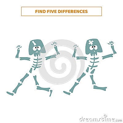 Find five differences between cartoon skeletons Stock Photo