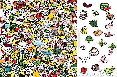 Find food, visual game. Solution in hidden layer! Vector Illustration