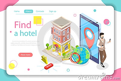 Find a hotel flat isometric vector concept illustration. Vector Illustration