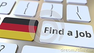 FIND A JOB text and flag of Gemany on the buttons on the computer keyboard. Employment related conceptual 3D rendering Stock Photo