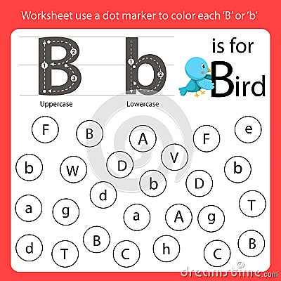 Find the letter Worksheet use a dot marker to color each B Vector Illustration