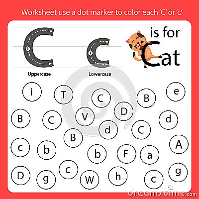 Find the letter Worksheet use a dot marker to color each C Vector Illustration