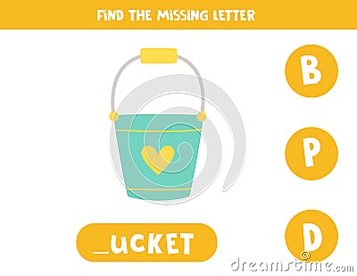 Find missing letter with carton bucket. Spelling worksheet Vector Illustration