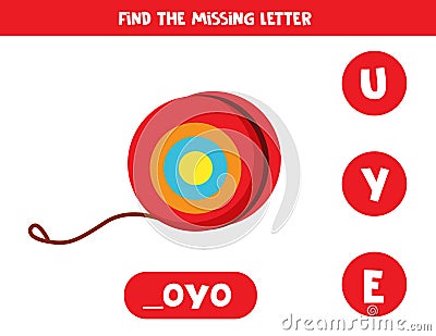 Find missing letter with cute cartoon yoyo. Vector Illustration