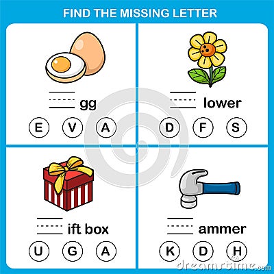 Find the missing letter.Education game for kids Vector Illustration