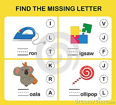 Find the missing letter.Education game for kids Vector Illustration