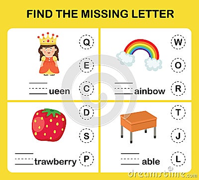 Find the missing letter.Education game for kids Vector Illustration