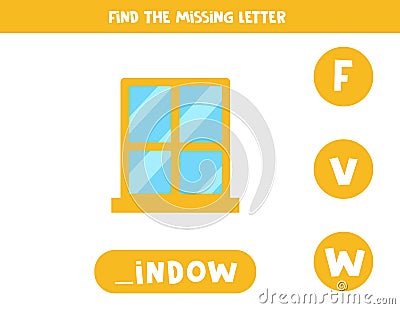 Find missing letter with glass window. Spelling worksheet. Vector Illustration