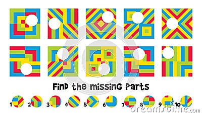 Find the missing parts. Matching game. Choose correct answer Vector Illustration