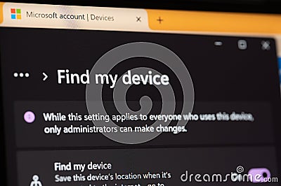 Find my device in Microsoft service Editorial Stock Photo
