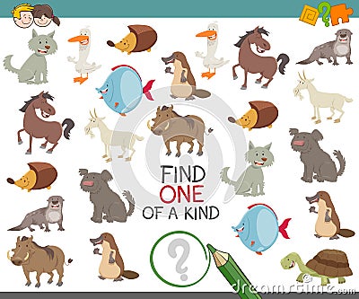 Find one of a kind with animal characters Vector Illustration