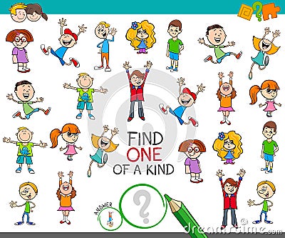 Find one of a kind game with happy children Vector Illustration