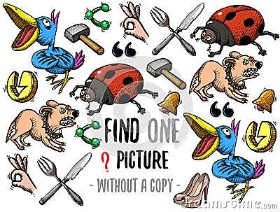 Find one picture educational game Vector Illustration