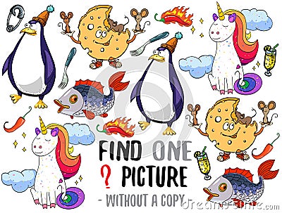 Find one picture educational game Vector Illustration