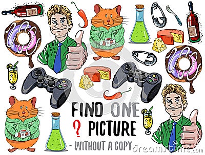 Find one picture educational game Vector Illustration