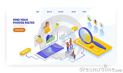 Find photos faster, landing page design, website banner vector template. Fast image search. Vector Illustration