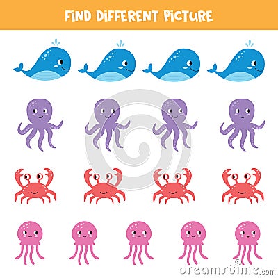 Find picture which is different from others. Sea animals Vector Illustration