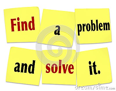 Find a Problem and Solve It Words Sticky Notes New Business Stock Photo