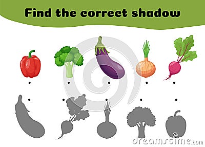 Find the right shade of vegetables and connect them. A simple logic exercise. Vector illustration. Vector Illustration