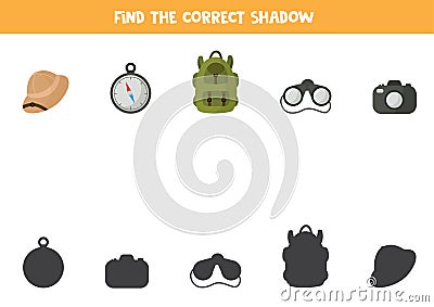 Find the right shadow of travelling tools Vector Illustration