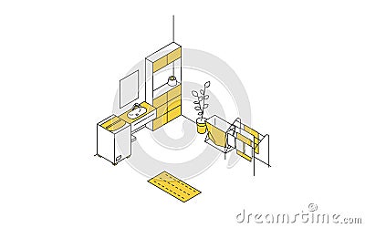 Find a room for rent: Laundry room, washing machine and sink simple isometric Stock Photo