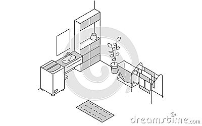 Find a room for rent: Laundry room, washing machine and sink simple isometric Stock Photo