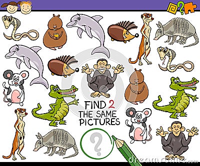 Find same picture game cartoon Vector Illustration