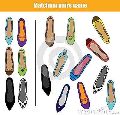 Find the same pictures children educational game. Matching pairs game Vector Illustration