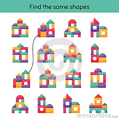 Find same. Worksheet for kids kindergarten, preschool and school age Vector Illustration