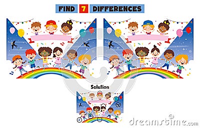 Find Seven Differences Activity For Children Vector Illustration