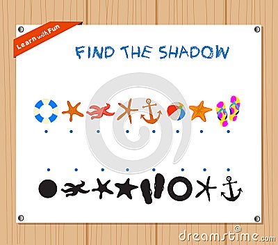 Find the Shadow Educational Activity Task for Preschool Children with summer Stock Photo