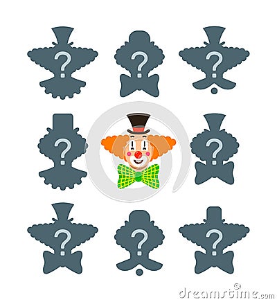 Match the correct clown shadow puzzle game Vector Illustration