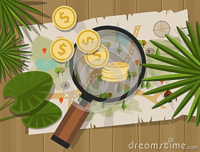 Find treasure hunt money map Vector Illustration