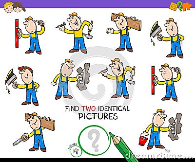 Find two identical builders game for kids Vector Illustration